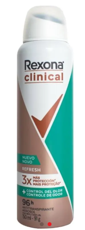 DESODORANTE REXONA CLINICAL WOMEN REFRESH AEROSOL 150ML (91GR)